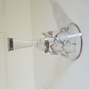 Vintage Large Crystal Glass Dinner Bell with Silver Etched Flowers